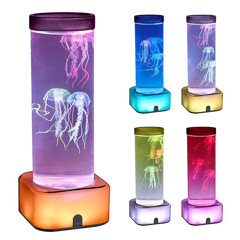 RGB 사각형베이스가있는 큰 해파리 램프
