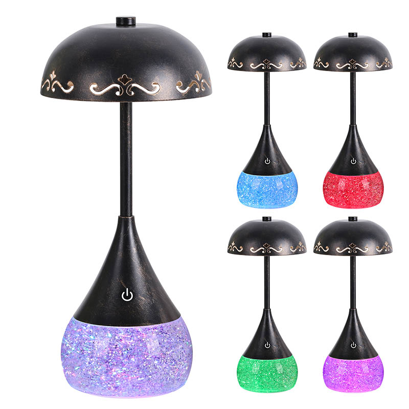 곡선 뚜껑이있는 RGB 반짝이 병 LED 데스크 램프
